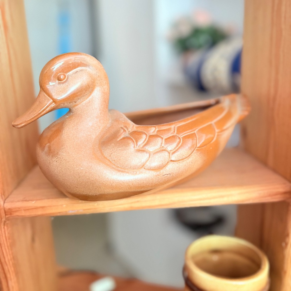 Frankoma Pottery Duck Planter 208A Desert Gold Tan Vintage Ceramic Bird Decor